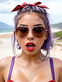 The latina girl 24 years old wears a red dress at Hierve el Agua springs